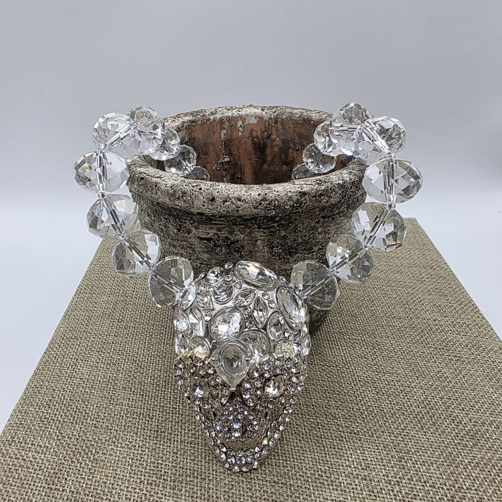 Sparkling Rockstar In Rome Vintage Crystal Skull Statement Necklace - Picture 7 of 7